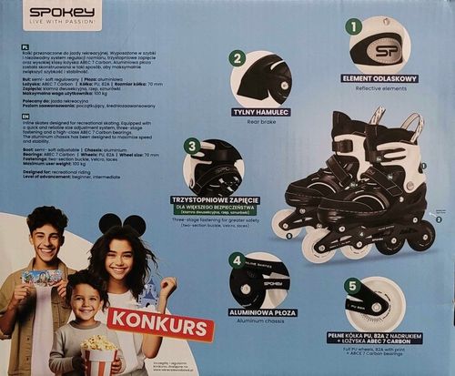 Spokey ROLKI Regulowane 38-41 łożyska carbon ABEC 7 aluminio płoza odblaski na Arena.pl