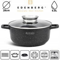 Garnek MARMURKOWY 28cm 6.8L Garnek OKRĄGŁY Do ZAPIEKANIA AROMA KNOB + ŁAPKI