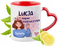 Kubek Czerwony Z Uszkiem W Kształcie Serca Dla Łucji Na Prezent