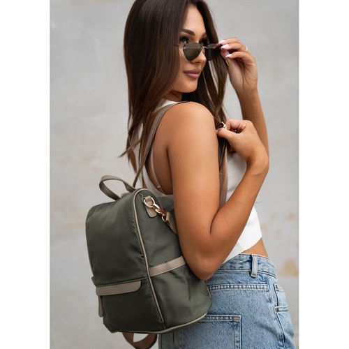 zielony, miejski plecak damski z nylonu i skóry ekologicznej z doczepianym na Arena.pl