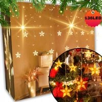 GIRLANDA KURTYNA ŚWIETLNA GWIAZDY OZDOBNA NA OKNO LAMPKI 136LED BIAŁY CIEP.