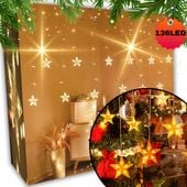 GIRLANDA KURTYNA ŚWIETLNA GWIAZDY OZDOBNA NA OKNO LAMPKI 136LED BIAŁY CIEP.