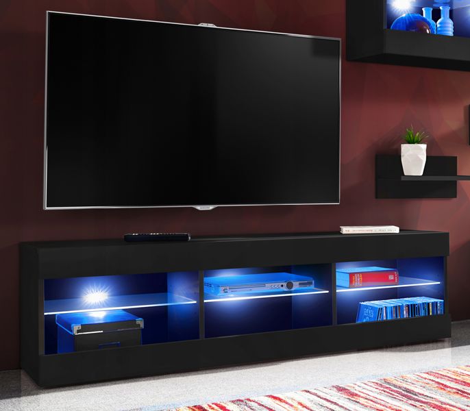 Szafka RTV LED Salon Nowoczesna Biały/Dąb Wotan LED 140x35 Pokój zdjęcie 7