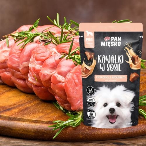 mokra karma dla psa kawałki mięsa cielęcina królik pan mięsko 150g bez zbóż na Arena.pl