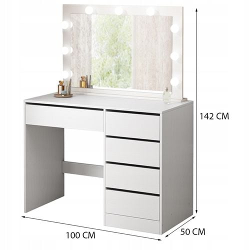 Toaletka kosmetyczna do makijażu wizażu z lustrem led nowoczesna biała na Arena.pl