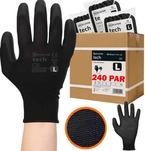 rękawice robocze mercator tech black+black pu - l - 240 par na Arena.pl