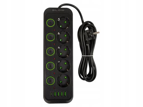 PRZEDŁUŻACZ LISTWA ZASILAJĄCA 4x USB 5 GNIAZD 3m USB ŁADOWARKA TYP-C CZARNY na Arena.pl