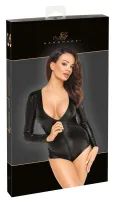 noir body s z głębokim dekoltem, połysk skora węża, rozmiar s