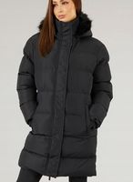Długa damska parka ze sztucznego futra z kapturem w kolorze czarnym 40