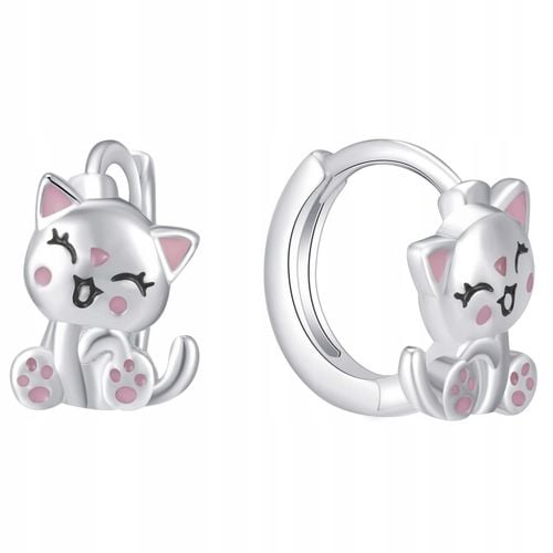 Srebrne kolczyki kółka koty kotki dla dzieci urocze srebro próba 925 na Arena.pl