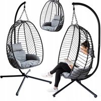 FOTEL WISZĄCY BUJANY OGRODOWY KOSZ JAJO KOKON PREMIUM JAKOŚĆ PODUSZKI SZARE