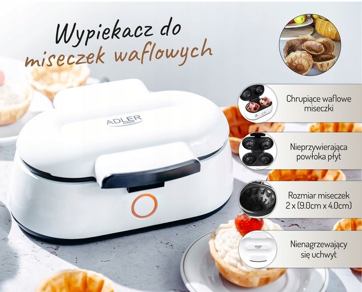 Wypiekacz do miseczek waflowych Adler AD3062 1400W Nieprzywierająca powłoka zdjęcie 2
