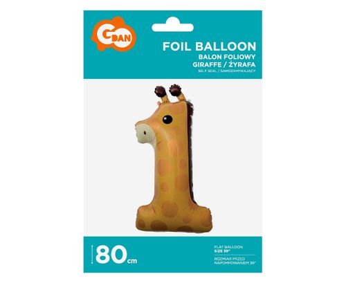 Balon foliowy cyfra 1 żyrafa, 80 cm na Arena.pl