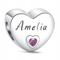 Zawieszka SREBRO 925 Charms Koralik Imię Amelia Serce