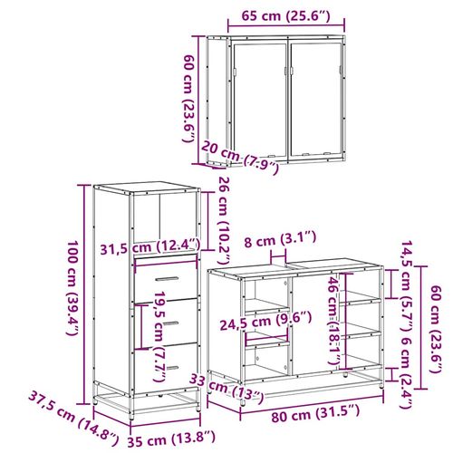 3-częściowy zestaw mebli łazienkowych, brązowy dąb na Arena.pl