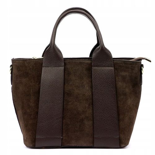 Torebka damska listonoszka Vera Pelle skórzana zamszowa brązowa czekoladowa na Arena.pl