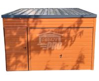 Garaż blaszany 4x5 Brama + drzwi drewnopodobny złoty dąb Dach GP199