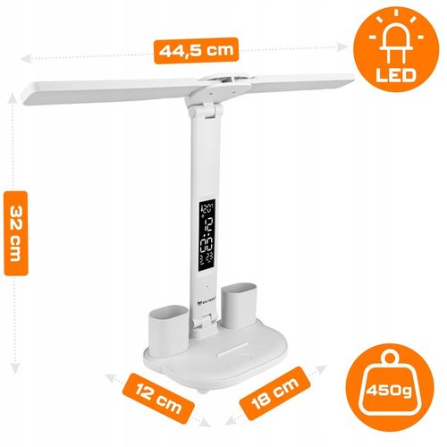LAMPKA NA BIURKO LED PODWÓJNA BIURKOWA ZEGAR ORGANIZER TEMPERATURA na Arena.pl