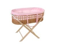 Kosz mojżesza BOHO wiklinowy ze stojakiem z wyściółką bawełnianą