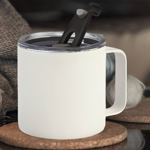 Biały metalowy kubek termiczny 420 ml z Twoim nadrukiem na Arena.pl