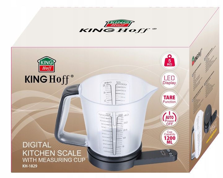 Elektroniczna waga kuchenna z KUBKIEM 1200ml 1g / 5kg KINGHOFF KH-1829 zdjęcie 7