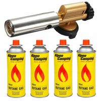 PALNIK Gazowy MATALOWY Kartusz x 4 szt GAZ Opalarka Alpen Camping NABOJE