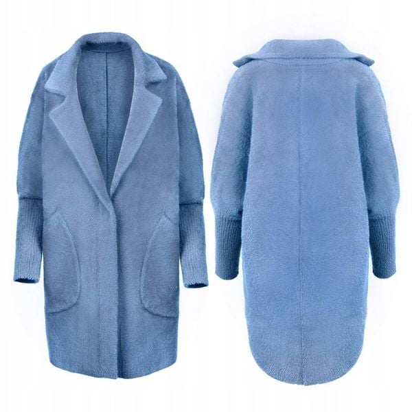 PŁASZCZ ALPAKA KOŁNIERZ WEŁNA KOLOR BABY BLUE zdjęcie 4