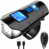 LAMPKA ROWEROWA LED USB DZWONEK KLAKSON LICZNIK LCD 1500mah 4 TRYBY
