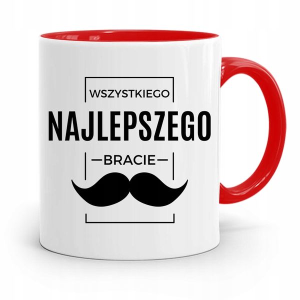 Kubek Czerwony Dla Brata Wszystkiego Najlepszego Z Nadrukiem Ze Zdjęciem zdjęcie 1