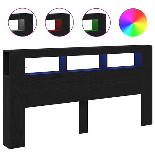 Wezgłowie LED z półką Czarny dąb 200 x 18.5 x 103.5 cm na Arena.pl