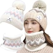 CZAPKA DAMSKA KOMIN KOMPLET DWUWARSTWOWY ZIMOWA