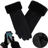 RĘKAWICZKI DAMSKIE DOTYKOWE OCIEPLANE Z FUTERKIEM