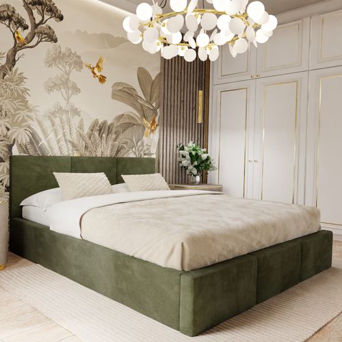 ŁÓŻKO TAPICEROWANE DO SYPIALNI 160x200 ŁÓŻKO PODWÓJNE Z POJEMNIKIEM KHAKI na Arena.pl