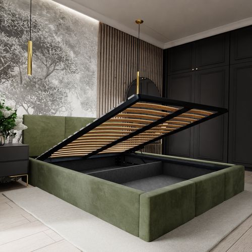 ŁÓŻKO TAPICEROWANE DO SYPIALNI 180x200 ŁÓŻKO PODWÓJNE Z POJEMNIKIEM KHAKI na Arena.pl