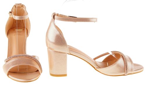 Sandały na obcasie słupku 6,5 cm. pasek szampańskie Rozmiar obuwia - 37 na Arena.pl