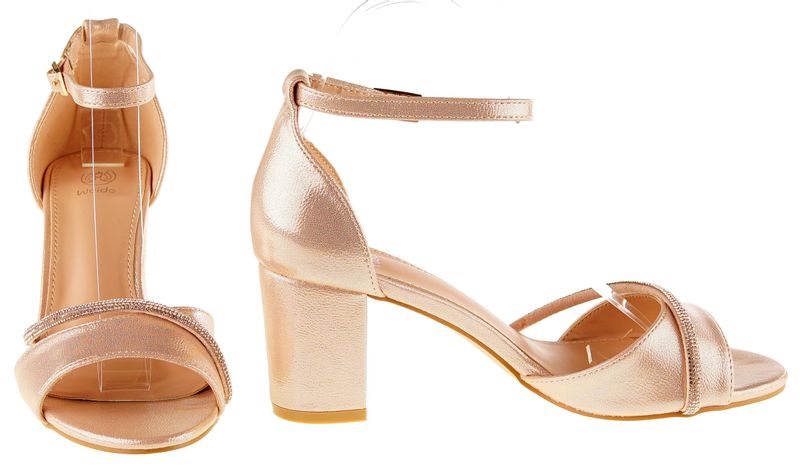 Sandały na obcasie słupku 6,5 cm. pasek szampańskie Rozmiar obuwia - 37 zdjęcie 3