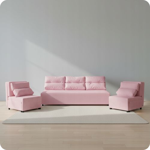 Zestaw KIMO funkcja spania sofa fotele Family Meble różowy Hunter welur na Arena.pl