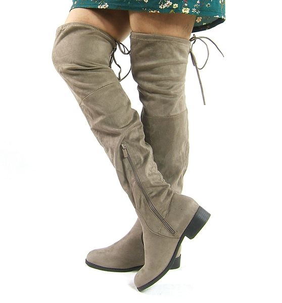 Kozaki za kolano na płaskim obcasie zamszowe khaki Rozmiar obuwia - 37 zdjęcie 8