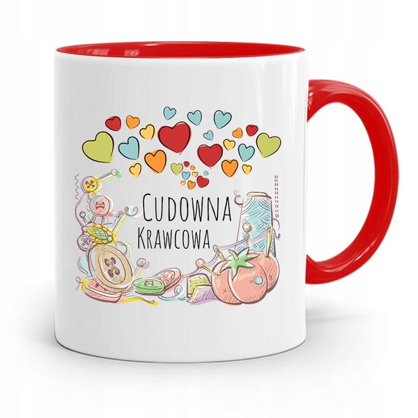 Kubek Czerwony Krawca Krawcowej Cudowna Krawcowa Z Nadrukiem Ze Zdjęciem zdjęcie 1