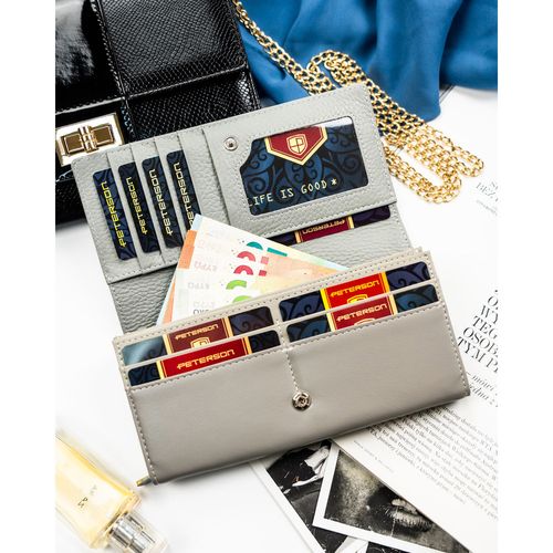 biały, duży portfel damski z systemem rfid zamykany na zatrzask - peterson na Arena.pl