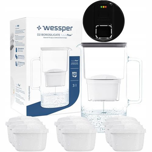 Szklany dzbanek filtrujący Wessper Aquamax z licznikiem LED 3,3 + 10x Filtr na Arena.pl