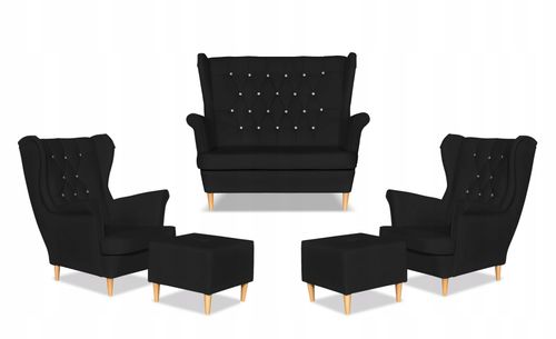 Zestaw uszak Gaja ekoskóra skaj sofa fotele pufy Family Meble czarny na Arena.pl