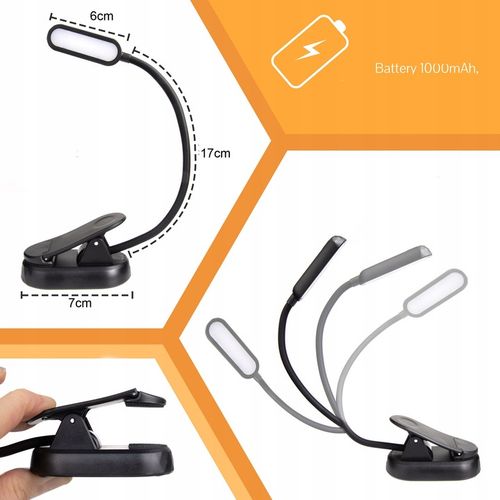 LAMPKA DO CZYTANIA KSIĄŻEK USB LAMPKA NOCNA Z KLIPSEM ZDROWA DLA OCZU 8 LED na Arena.pl