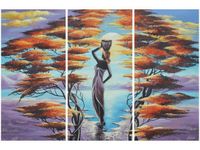 60 90CM OBRAZ 3 ELEM AFRYKAŃSKA DZIEWCZYNA KOSZEM DRUK PŁÓTNO RAMA