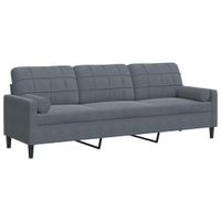 3-osobowa sofa z poduszkami, ciemnoszara, 210 cm, aksamit
