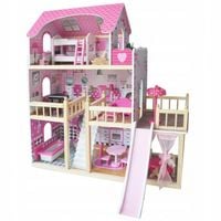 Drewniany Domek dla Lalek Larysa Różowy Mebelki Akcesoria 90cm Balkon Ślizg