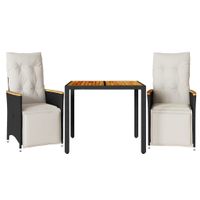 3-cz. zestaw ogrodowych mebli bistro z poduszkami, czarny