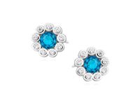 OKRĄGŁE RODOWAN SREBRNE KOLCZYKI BŁĘKITNE CYRKONIE