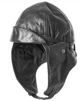 Czapka pilotka na motocykl skórzana kozia skóra naturalna uszanka czarna