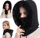 KOMINIARKA DAMSKA CZAPKA KOMIN Z FUTERKIEM CIEPŁA JEDNOCZĘŚCIOWA NA ZIMĘ CZARNA.
